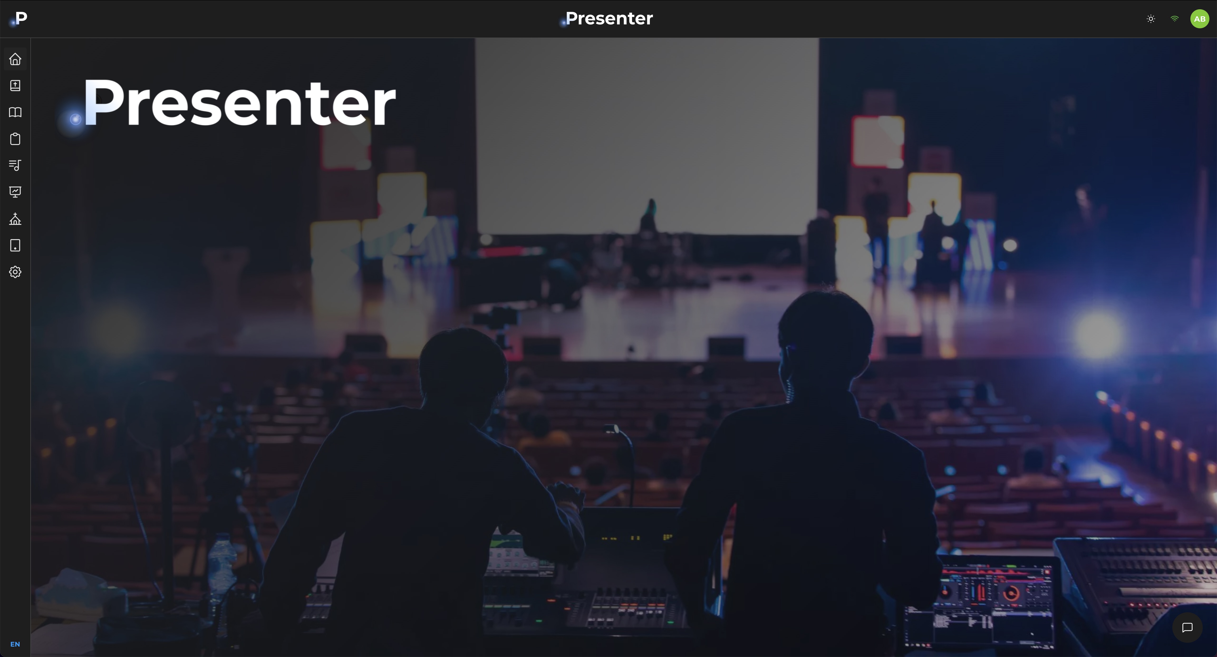DotPresenter main window showing a worship service in progress, dark theme