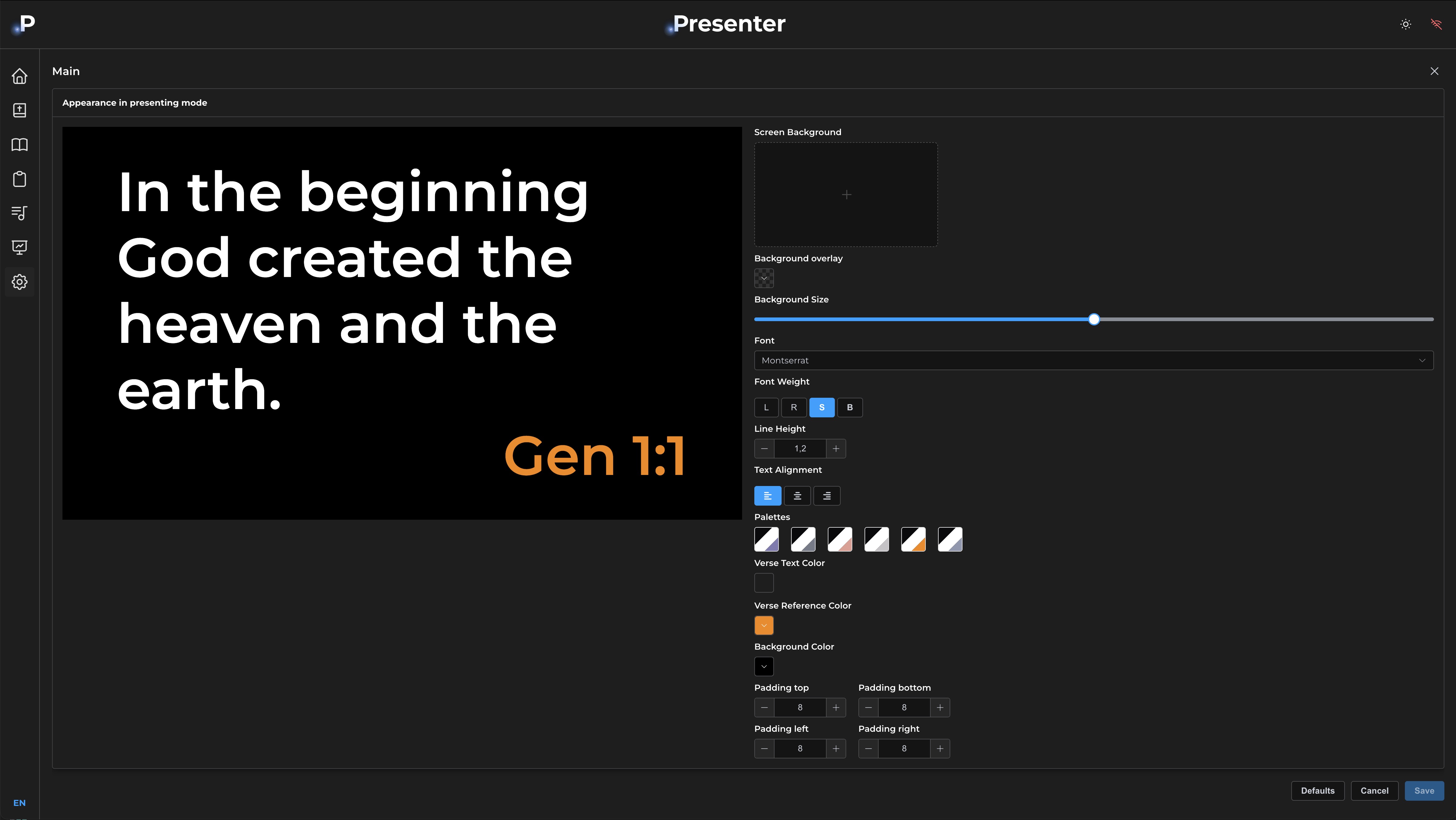 DotPresenter screen settings in dark theme