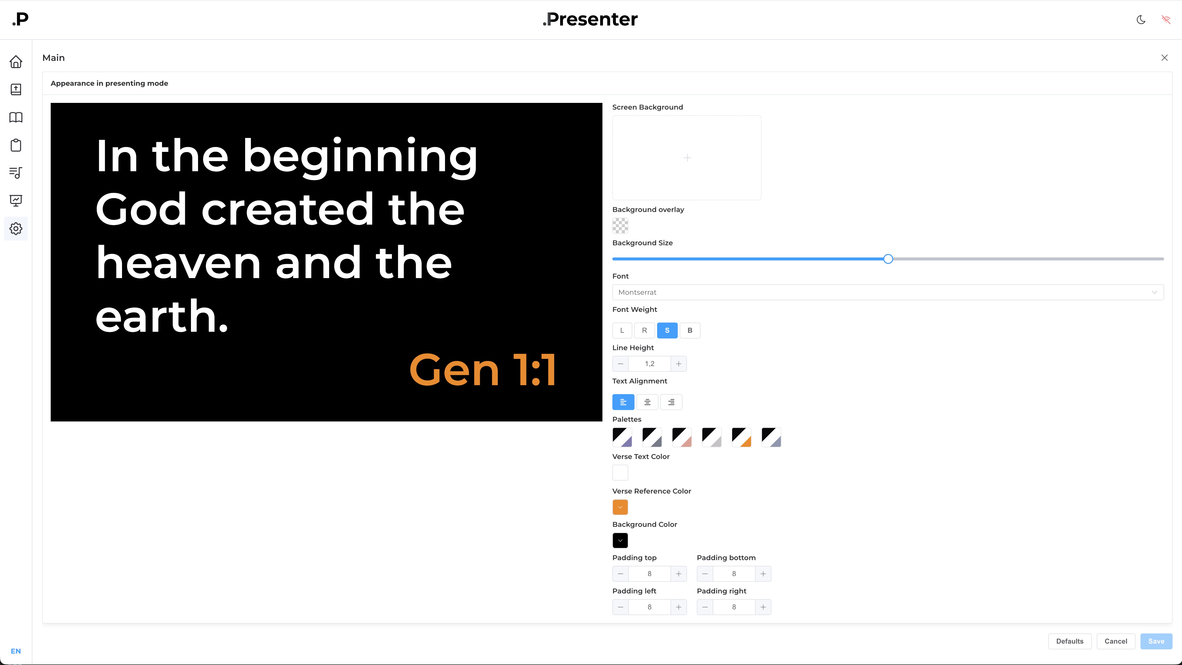 DotPresenter screen settings showing per-display styling options